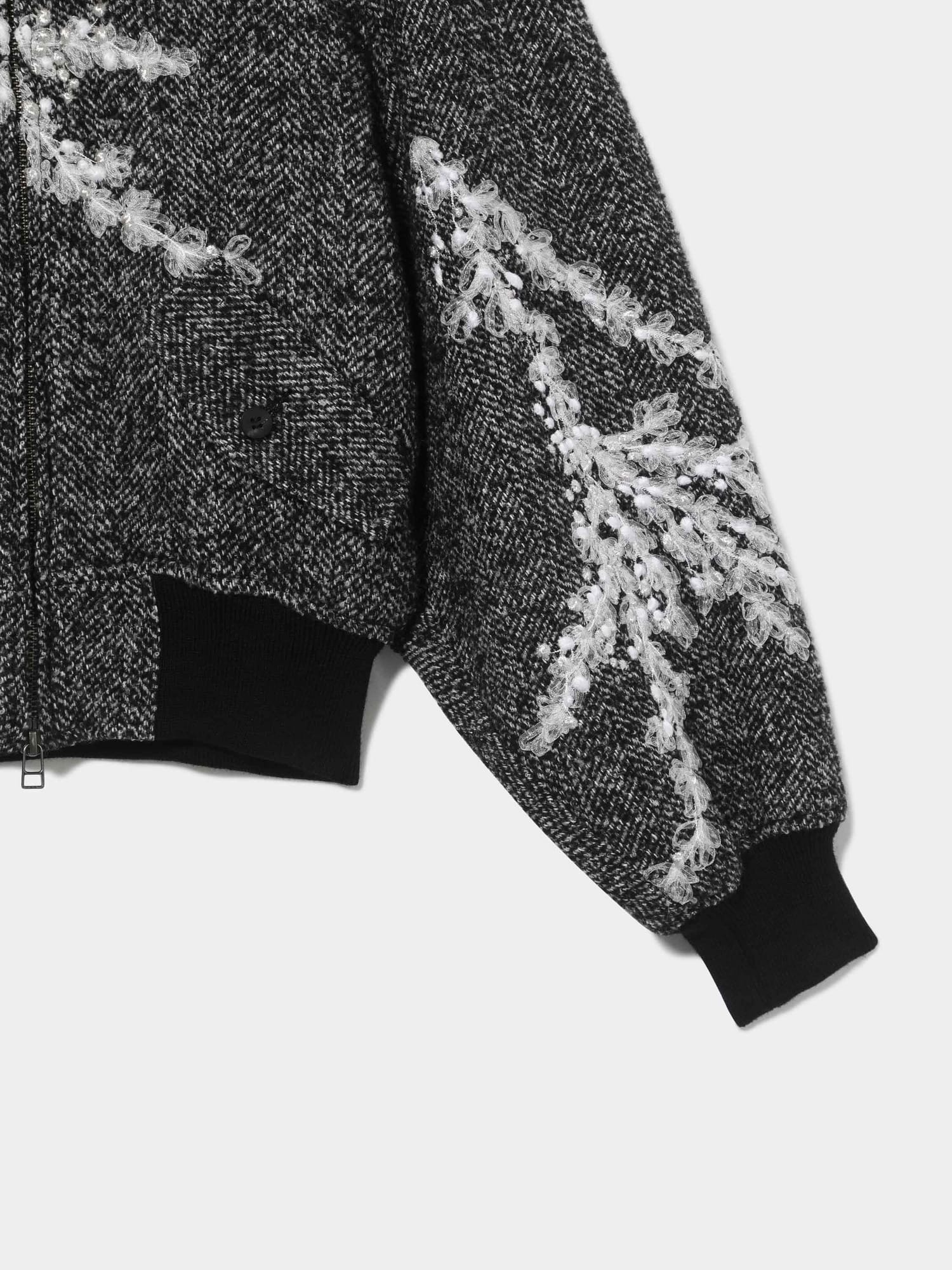 Embroidery Tweed Blouson BLACK