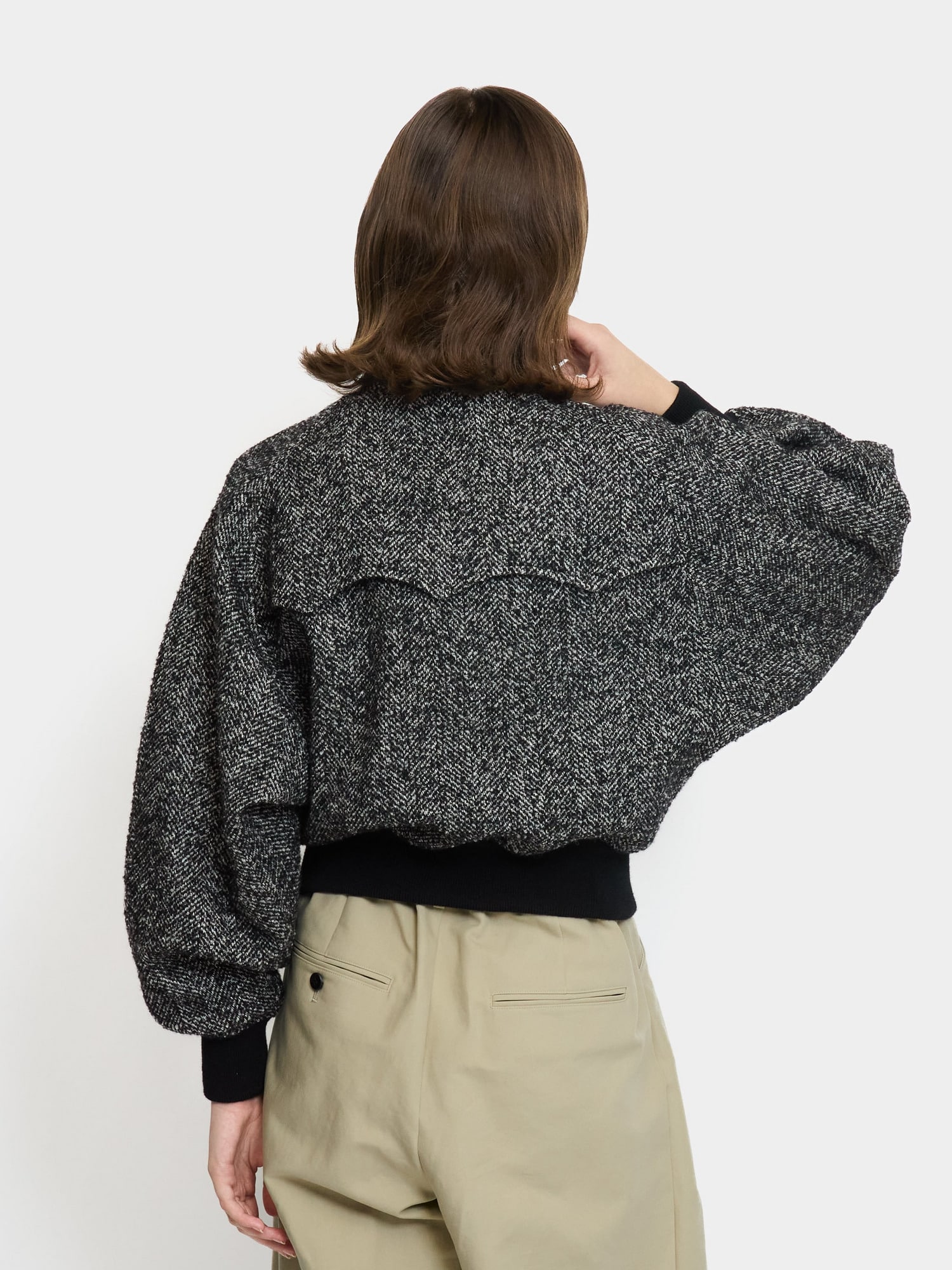 Embroidery Tweed Blouson BLACK