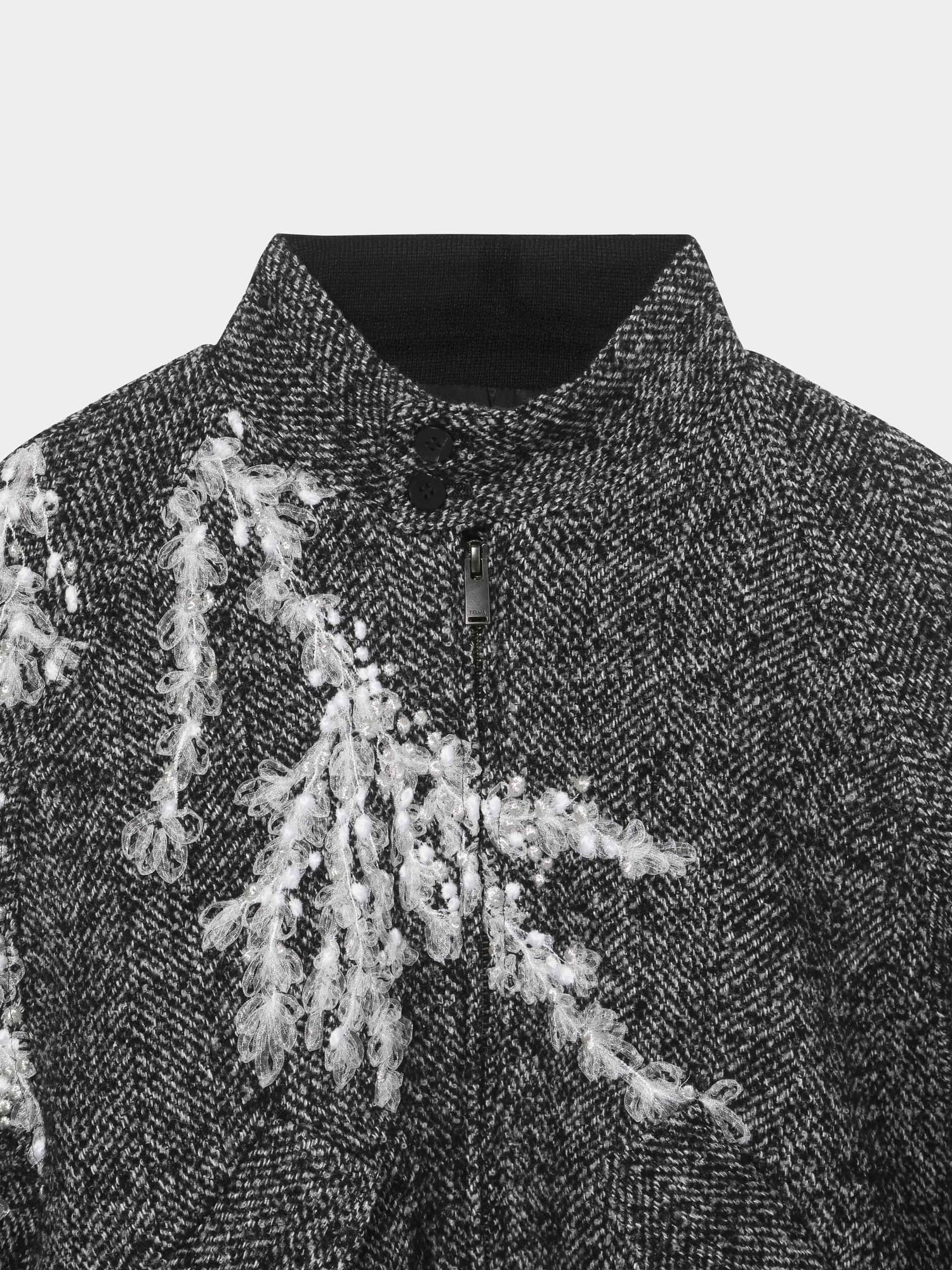 Embroidery Tweed Blouson BLACK